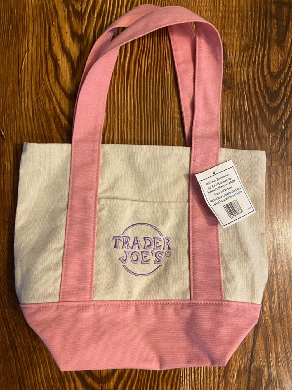 Trader Joe's Pink & Cream Canvas Tote - Small Everyday Carryall